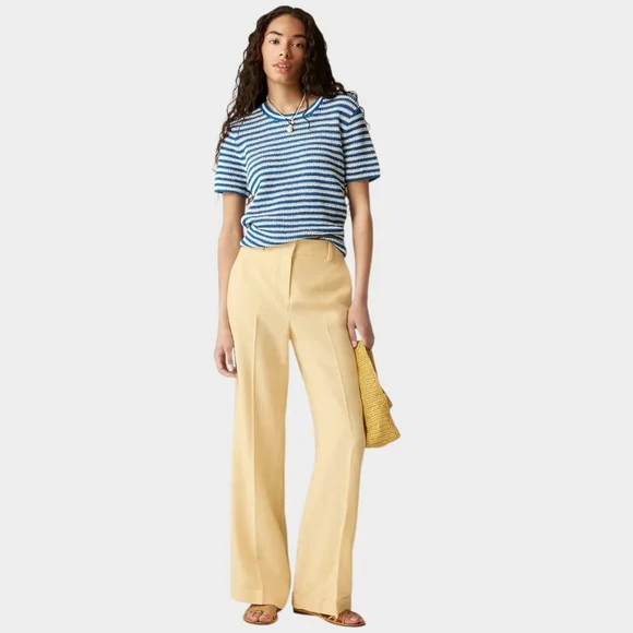 J Crew Cuffed Wide Leg Trouser Pants Luster Canvas Butter Yellow Size 8 - Picture 2 of 13